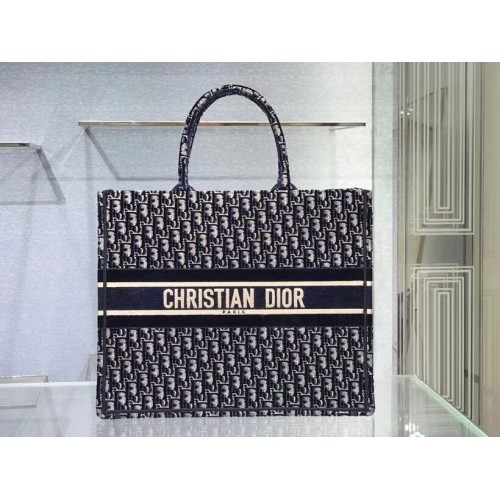 DIOR BOOK TOTE blauw Dior Oblique geborduurd fluweel M1286Z