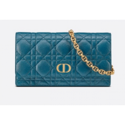 DIOR CARO RIEMZAKJE MET KETTING Soepel Cannage-kalfsleer S5091UW BLAUW
