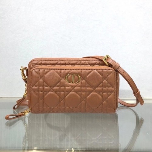 DIOR CARO DUBBELE ZAKJE Soepel Cannage kalfsleer S5037U bruin