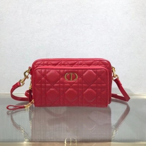 DIOR CARO DOUBLE POUCH Soepel Cannage-kalfsleer S5037U rood