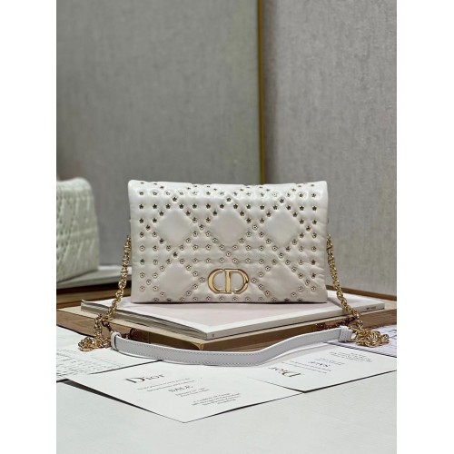 DIOR CARO MACROCANNAGE-ZAKJE Macrocannage kalfsleer met stermotief S5135BB wit