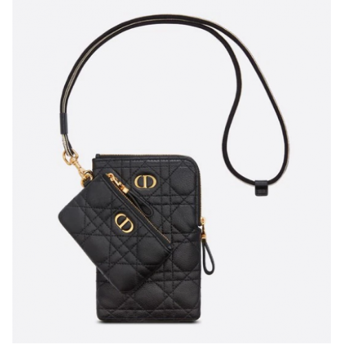 DIOR CARO MULTIFUNCTIONEEL TASJE Zwart soepel Cannage-kalfsleer S5036UW