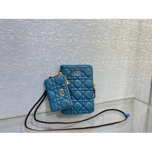 DIOR CARO MULTIFUNCTIONEEL TASJE Soepel Cannage-kalfsleer S5036UW Blauw