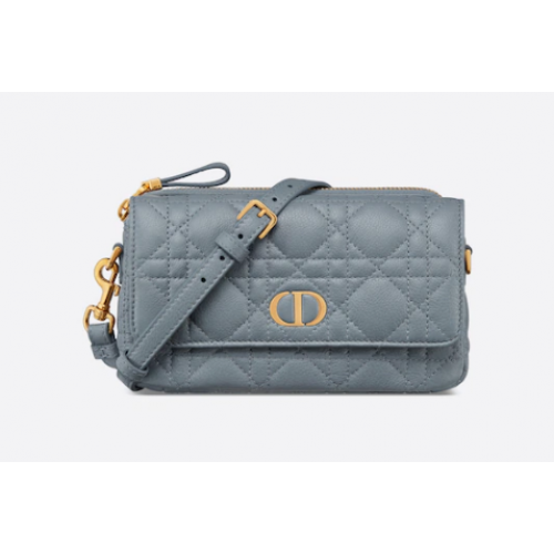 DIOR CARO-TASJE MET KETEN Soepel Cannage-kalfsleer S5125UWH Cloud Blue