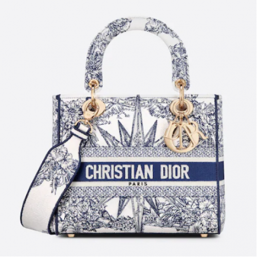 DIOR MEDIUM LADY D-LITE BAG Blauw Veelkleurig Re ve dInfini Borduursel M0565O