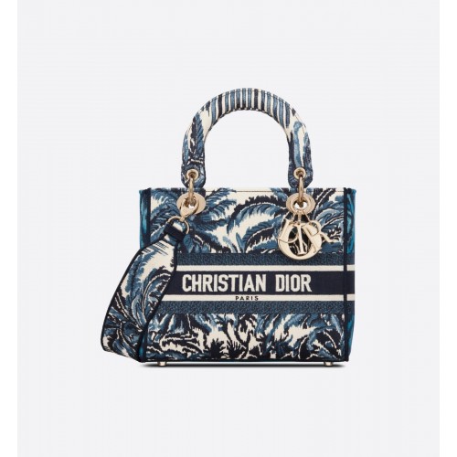 DIOR MEDIUM LADY D-LITE TAS Donkerblauwe boom Cannage-borduursel M0565OREY blauw