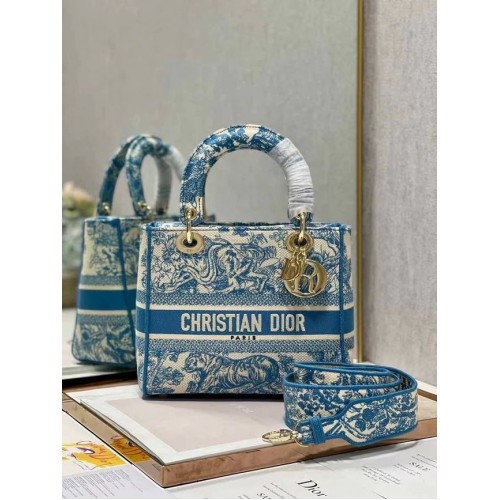 DIOR MEDIUM LADY D-LITE TAS Geborduurd M0565OR blauw