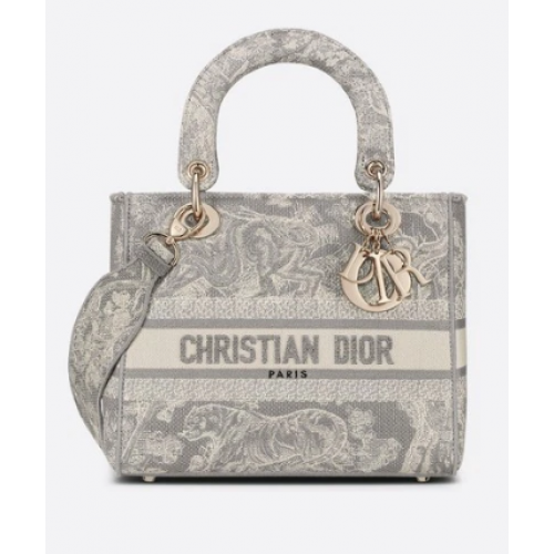 DIOR MEDIUM LADY D-LITE TAS Grijs Toile de Jouy omgekeerd borduursel M0565OR