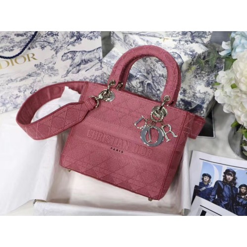 DIOR MEDIUM LADY D-LITE TAS Mallow Rose Cannage-borduursel M0565OREY