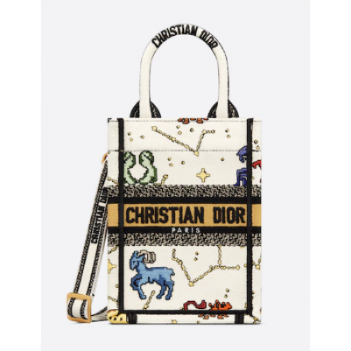 DIOR MINI DIOR BOOK TOTE TELEFOONTAS Latte Multicolor Dior Pixel Zodiac-borduursel S5555CR