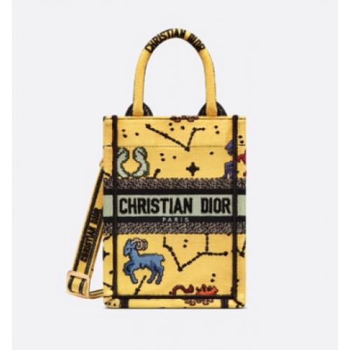 DIOR MINI DIOR BOOK TOTE TELEFOONTAS Geel Multicolor Dior Pixel Zodiac Embroider S5555CRTY