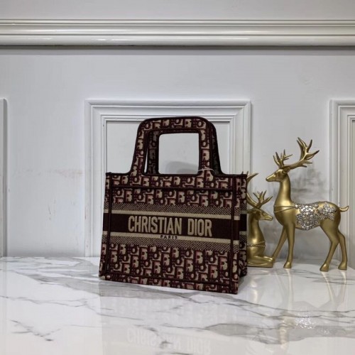 DIOR TOTE TAS VAN GEBORDUURD CANVAS C0195 Wijnrood