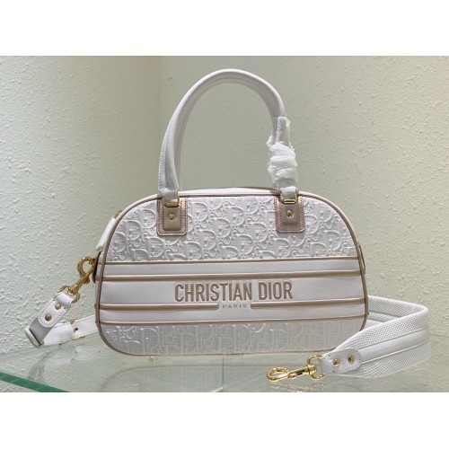 DIOR grote leren draagtas C9178 wit en goud