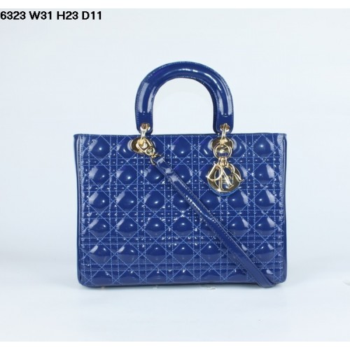 Christian Lady Dior blauwe lakleren tas 6323 goud