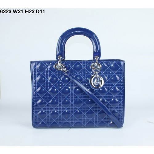 Christian Lady Dior blauwe lakleren tas 6323 zilver