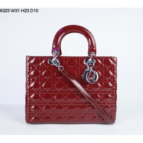 Christian Lady Dior donkerrode lakleren tas 6323 zilver