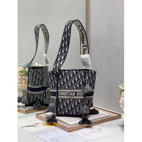 Dior Bubble Maple Leaf Geborduurde Bucket Bag C1076 ZWART