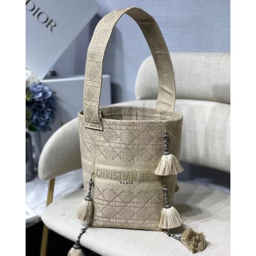 Dior Bubble Maple Leaf Geborduurde Bucket Bag M6006 Beige