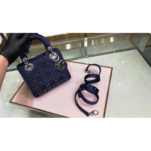 Dior Lady Original Satchel-tas van zijdesatijn ingelegd 2369 Navy