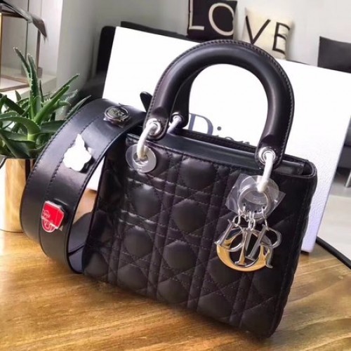 Dior Lucky Badges originele leren tas van schapenvacht 88034 zwart