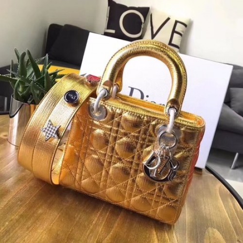 Dior Lucky Badges originele leren tas van schapenvacht 88034 goud