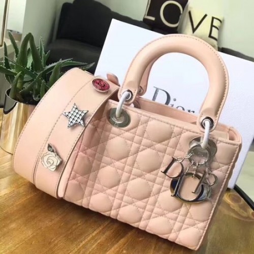 Dior Lucky Badges originele leren tas van schapenvacht 88034 roze
