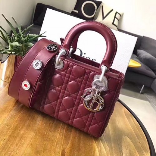 Dior Lucky Badges originele leren tas van schapenvacht 88034 rood