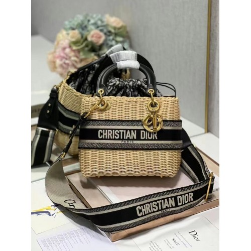 Dior MEDIUM LADY geweven TAS C9916 zwart