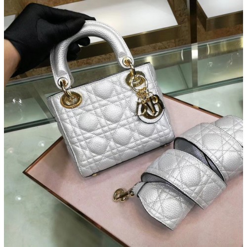 Dior MINI LADY DIOR KALFSLEREN TAS M0573 Zilverwit