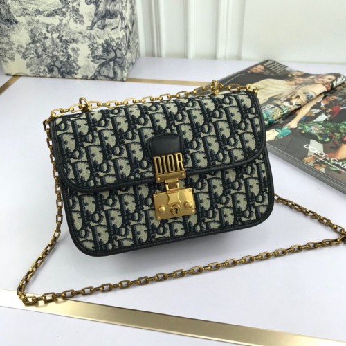 Dior Oblique canvas schoudertas met ketting S2013 marineblauw