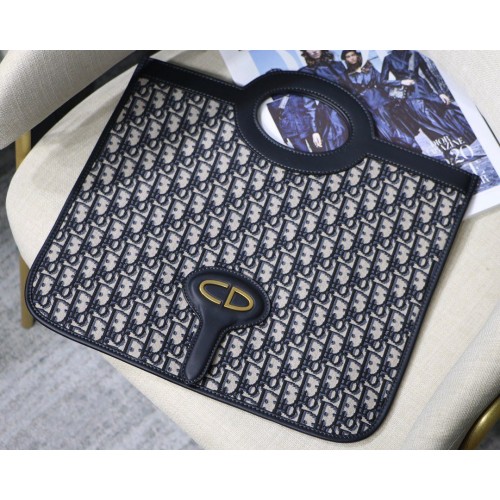 Dior Oblique Cluth tas met canvas handvat M9009 blauw