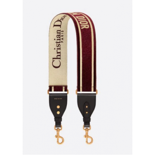Dior Oblique geborduurde fluwelen SCHOUDERBAND S8540CWVF-4 Bordeauxrood