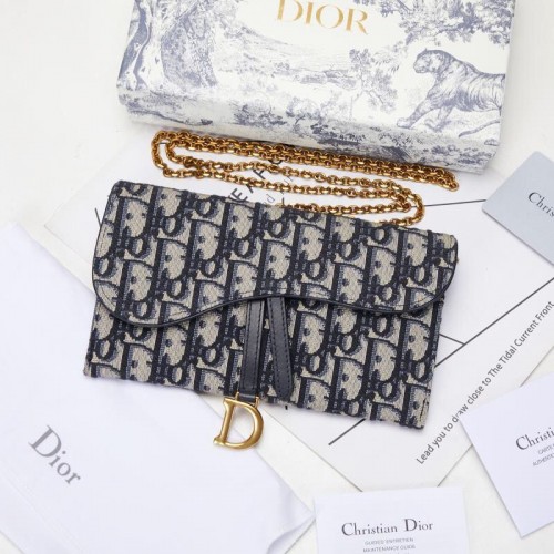 Dior SADDLE DENIM CANVAS Chain Clutch tas S5614 donkerblauw
