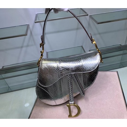 Dior SADDLE Handtas van slangenleer C9046 zilver