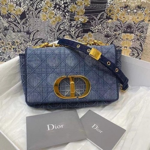 Dior KLEINE DIOR CARO-TAS Cannage-borduursel met stro-effect M9241 blauw