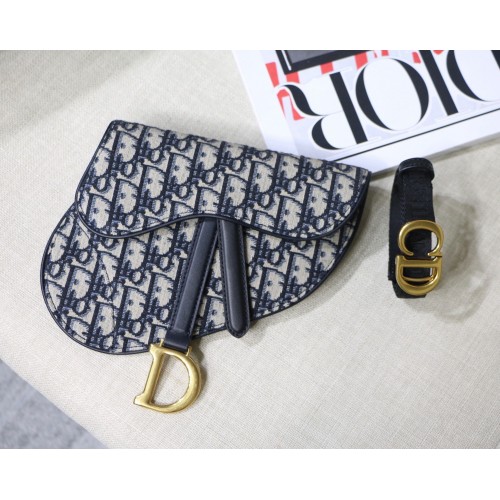 Dior Saddle Flat Belt Pouch Oblique Jacquard M0448 Blauw