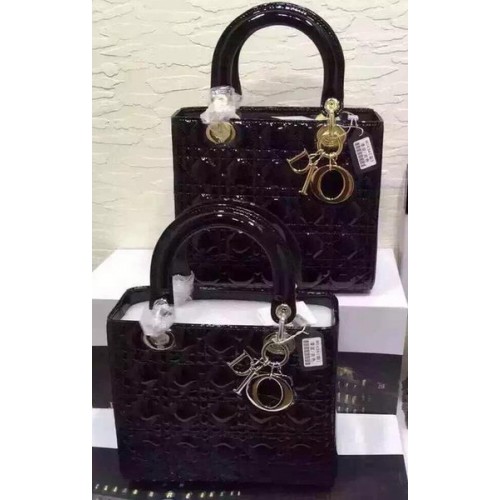 Dior Small Lady Dior-tas Lakleer CD5502 Zwart