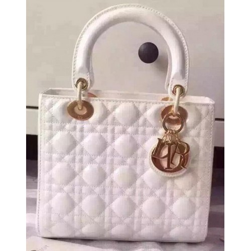 Dior Small Lady Dior-tas Lakleer CD5502 Wit