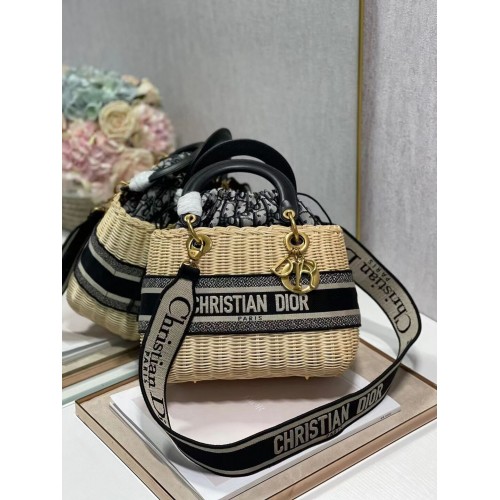 Dior Geweven abrikoos met zwart leer C9908