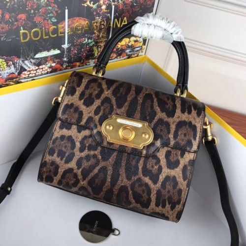 Dolce Gabbana Leopard lederen tas met handvat DG8588 bruin