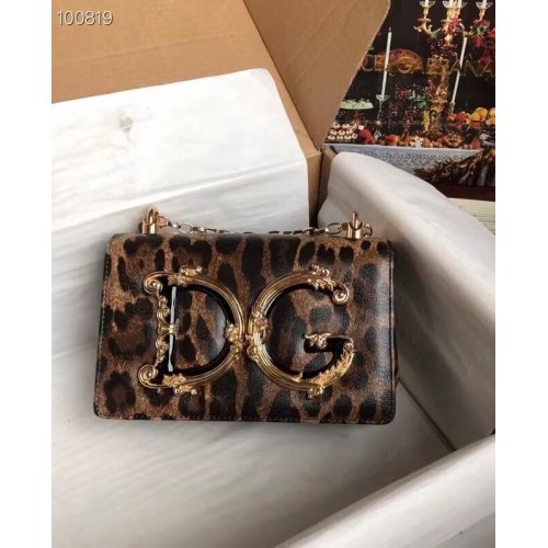 Dolce Gabbana Origianl Leopard Print Leren Schoudertas 4006-1 bruin