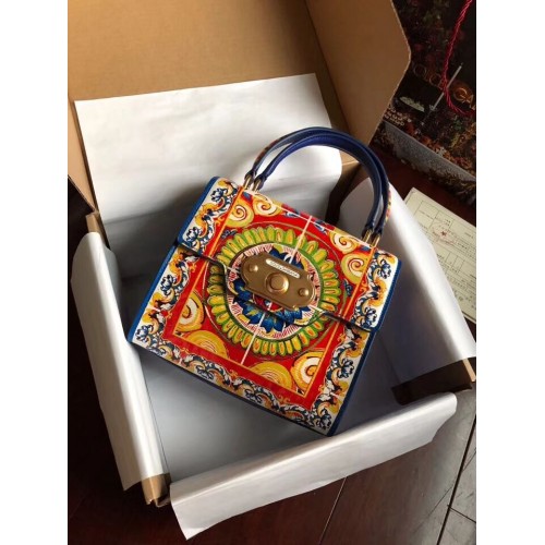 Dolce Gabbana SICILIË Chrysanthemum kalfsleren draagtassen 5588-2 blauw