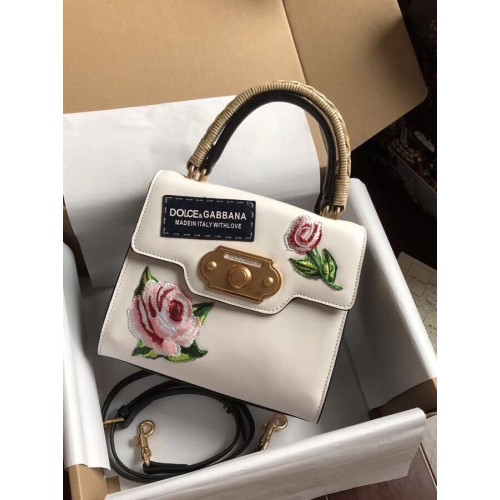 Dolce Gabbana SICILIË Chrysanthemum kalfsleren draagtassen 5588-2 wit