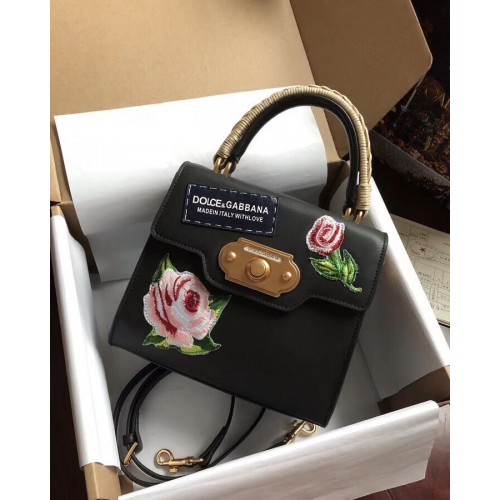Dolce Gabbana SICILIË draagtassen van kalfsleer met chrysant 5588-2zwart