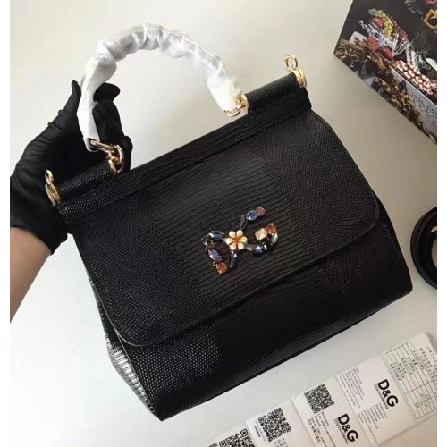 Dolce Gabbana SICILIË Hagedis Patroon Tote Bag BB4137 zwart