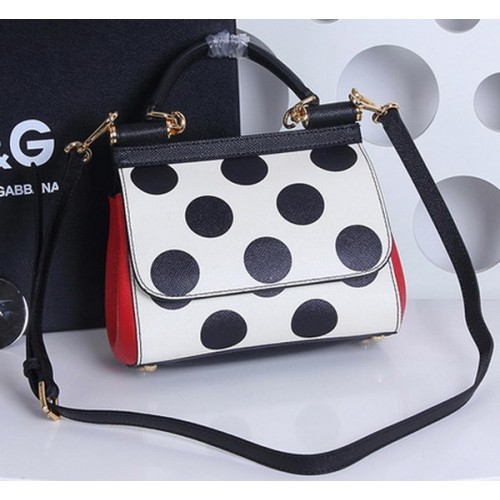 Dolce Gabbana Small SICILIË draagtas van kalfsleer met chrysant DG29877 Zwart-wit