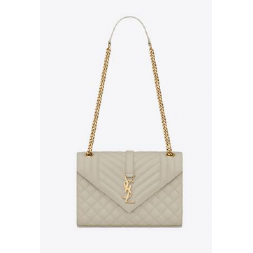 SAINT LAURENT ENVELOP MEDIUM TAS IN MIX MATELASSE GRAIN DE POUDRE RELIEF LEER 600185 BLANC VINTAGE&GOLD