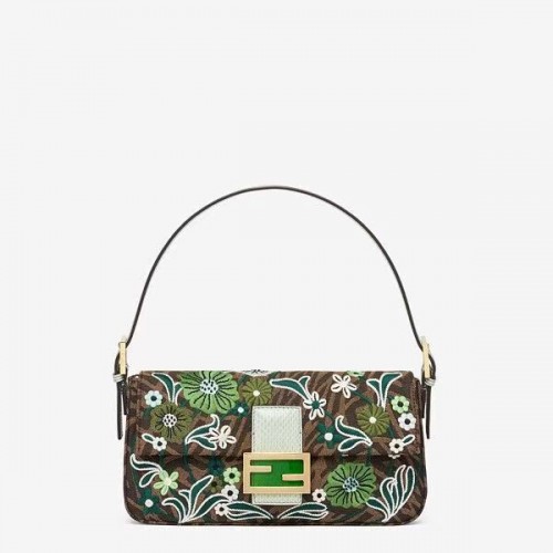 FENDI BAGUETTE 1997 FF Vertigo jacquard tas met borduursel 8BR792 groen