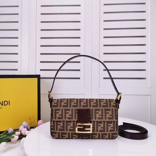 FENDI BAGUETTE stoffen tas 8BR011 Koffie