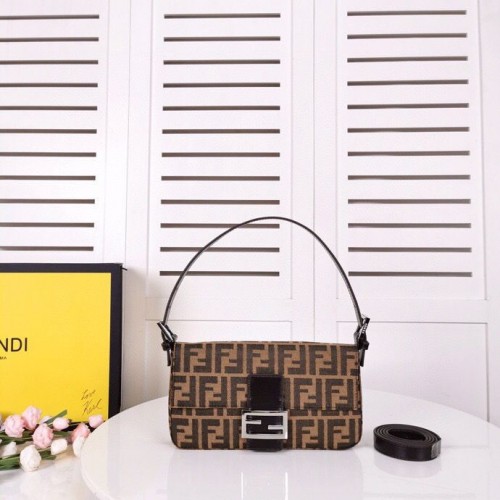 FENDI BAGUETTE stoffen tas zwart 8BR011 Zilver Hardware